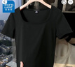 真维斯（JEANSWEST）短款短袖t恤女2025年新款夏季修身显瘦方领纯色洋气高腰紧身小衫 黑色 纯色 M 实拍图