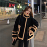 妍莉芬羊羔毛外套女装新品秋冬新款韩版宽松夹克复古羊羔绒机车服上衣 复古黑色 S 实拍图