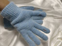 目丸纯色针织冬天女触屏防风加绒保暖防寒毛线手套女分指冬季蓝色手套 蓝色【露指触屏手套】 实拍图