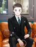 OMAX西装男套装韩版修身三件套商务休闲职业正装西服新郎伴郎结婚礼服 黑色二扣上衣+西裤+马甲 170/L（118-125斤左右） 实拍图
