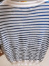 颜域（YANYEE）时尚短袖V领针织衫条纹衫女2023年夏季新款单排扣毛衣针织衫 蓝条 M/38 晒单实拍图