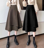 宜惜绮 毛呢半身裙女中长款打底长裙秋冬新款高腰不规则a字防走光裙子 卡其色 L 实拍图