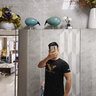 TARMANIGIREDEARN夏季t恤男短袖宽松男士薄款印花T恤男装圆领半袖t恤打底衫 黑色 175/L 实拍图