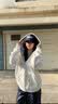 LDBE美式格子连帽开衫卫衣女新款宽松小个子加绒加厚秋冬季拉链外套潮 白色【春秋薄款】 M 实拍图