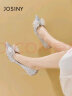 卓诗尼（Josiny）高跟鞋女时尚蝴蝶结套脚气质婚鞋尖头细跟百搭女士单鞋 银白色 37 晒单实拍图