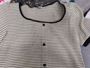 百图betu女装夏季新款T恤方领法式上衣设计感短袖T恤女2303T16 黑白条 XS 实拍图
