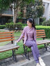茵侨伊跑步运动套装女夏季健身房晨跑速干春秋宽松户外运动服健身瑜伽服 紫外套+紫短袖+紫长裤 XL码 建议121-135斤 实拍图