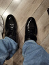 老人头正装皮鞋男透气套脚头层牛皮英伦潮流舒适婚鞋百搭德比鞋 黑色 42 实拍图