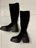 天美意鞋子女鞋商场同款粗跟增高显瘦弹力长靴女时装靴CPB80DG3 黑色 36 实拍图