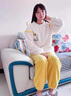 另约珊瑚绒睡衣女士秋冬季套装长袖加绒加厚保暖柔软舒适多巴胺家居服 88438 比耶小狗 杏黄 M 实拍图