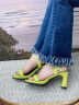 达芙妮（DAPHNE）凉鞋女2024夏季新品单鞋时尚休闲女士凉鞋透气百搭一字带高跟鞋子 绿色 跟高7.5cm 37 晒单实拍图