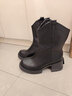 大东秘语透气高跟靴子女2025秋冬季新款奶茶色马丁靴粗跟洋气瘦瘦女鞋短靴 中奥美&z8217-黑色加绒 37 (235mm) 实拍图