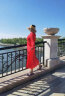 俞兆林（YUZHAOLIN）2023新款女长袖系带领纯色雪纺连衣裙修身显瘦沙滩度假长款大摆裙 红色 XL_建议115-125斤 晒单实拍图