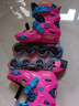 米高轮滑鞋儿童溜冰鞋直排轮旱冰鞋可调码休闲平花锁轮中小学教学鞋S6 粉色KH套装（KH头盔+护具+包） 锁轮+休闲平花双模式 M (33-36)5-8岁 实拍图
