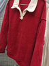 真维斯（Jeanswest）卫衣女外套春秋冬季新款polo领撞色宽松上衣服女生长袖设计感女装 加绒 酒红 蝴蝶跳跳猫黑 L 【推荐体重121-140斤】 实拍图