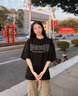 BJHG【徐新驰同款】 不计后果夏美式环保麂皮绒短袖上衣男宽松情侣T恤 黑色 L (120-140斤） 实拍图