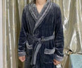 千年马法兰绒睡袍男冬季加厚睡袍浴袍男士睡衣大码秋冬天长款浴衣 深灰 XXL 实拍图