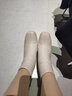 达芙妮加绒方头短靴女粗跟气质高跟马丁靴百搭时尚皮靴女4622607029 米色（加绒） 37 实拍图