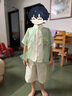 罗蒙男童汉服新中式国风端午儿童唐装毕业演出服 浅绿色套装 120 实拍图