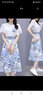 艾柔丹女装法式碎花连衣裙套装两件套夏天雪纺半身长裙子女夏季2025新款 蓝色套装 L 实拍图