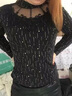 歌蜜奴 打底衫女长袖蕾丝衫春秋装女装新款弹力网纱大尺码宽松加绒高领 黑色 M(95-105斤) 实拍图