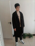 苏京猫新款男士风衣英伦风单排毛呢大衣男长款过膝韩版冬季加厚休闲外套 黑色 M 实拍图