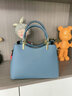 袋鼠品牌真皮包包2025新款女包气质斜挎包送妈妈手提包高档女式单肩包 水蓝色（配礼盒+手包卡包） 实拍图