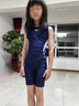 美津浓（MIZUNO）儿童游泳衣女专业竞速训练学生连体五分长裤速干泳装A1404蓝130 实拍图