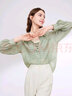 百图betu女装夏季新款衬衫夏日空调开衫衬衫薄外套女2403T35 绿色 M 实拍图