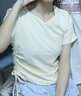 圣纺源纯色V领正肩短袖T恤2025年夏季新款抽绳修身短款设计感小众上衣女 杏白色 L 100-110斤 实拍图