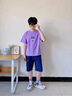 巴帝巴帝男童夏装套装2024新款洋气中大童夏季短袖t恤酷帅男孩衣服两件套 紫色 120 cm 实拍图