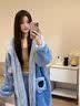 REJIP史迪仔珊瑚绒情侣睡衣女秋冬季款加厚加绒长款睡袍男士家居服套装 蓝色史迪奇套装(上衣+裤子) XXL(建议130-160斤) 实拍图