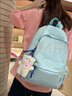 艾欣儿 学生书包女生初中生高中大学生双肩包女大容量ins韩版学院风简约纯色高颜值背包潮款 绿色带【大腮红熊挂件】 实拍图