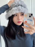 苏木佰新款显脸小兔毛帽子女秋冬保暖毛绒帽针织渔夫帽护耳包头毛线帽 灰色【正常发货】 实拍图