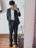 罗蒙男士西服套装商务职业正装小西装结婚新郎上班春秋季修身外套 藏青（西服+裤子+衬衫） 2XL 实拍图