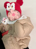 贝娜茜婴儿帽子秋冬季红色过年毛线帽6-12个月新生儿胎帽醒狮满月周岁帽 白醒狮【帽子+围脖+袜子三件套】 0个月-18个月（37-48CM） 实拍图