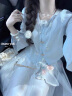 丹珠娜（DanZhuNa）新中式连衣裙女装2024夏季新款国风套装绝美汉服改良版长裙子夏天 蓝色上衣+白色裙子 M 晒单实拍图