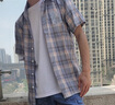 花花公子【两件套】衬衫男夏季新款百搭渐变格子条纹轻薄修身短袖衬衣透气 G50蓝色+G51深灰 L 实拍图