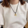御龙镜 999足金平安扣黄金吊坠男士编织项链字母女如意金箍圈送生日礼物 金箍圈+金珠 约1.1g-1.3g 黑绳 实拍图