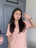 澳贝妮纯棉短袖男女同款夏季全棉纯色t恤半袖打底衫100%新疆棉上衣体恤 皮粉色 XXL  135-155斤 实拍图