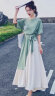 妍莉芬 法式短袖新款连衣裙女装夏天2024年夏季韩版气质a字桔梗长裙子 白+绿 S 晒单实拍图