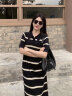 旅途原品（ltyp）真丝亚麻棉休闲V字翻领条纹针织连衣裙女直筒中长裙 杏黑色-经典条纹-真丝亚麻棉 XS -S/150-155cm（现货） 实拍图