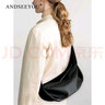 ANDSEEYOU真皮包包女士2025新款秋冬女款斜挎包百搭大容量女式宽肩带饺子包 黑色 实拍图