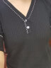 哥弟【GD】3D无缝一线成衣 明线设计V领短袖针织T恤衫女1399551 黑 M(3码) 晒单实拍图