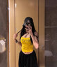 沂懿辣妹吊带背心女可外穿夏季新款带胸垫设计感无袖短上衣紧身内搭 黄色字母吊带 均码 实拍图
