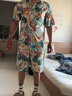 古泽鲨GUZESHA21夏季新款夏威夷青年花色印花花衬衫男沙滩短裤宽松套装 5号色套装 3XL 实拍图