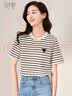 初申夏季短袖T恤女时尚百搭圆领爱心标条纹纯棉半袖上衣S13KT1172 实拍图