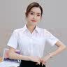 罗蒙短袖棉衬衫女夏季商务职业工装纯色正装工作服v领白衬衣 白色 35 实拍图