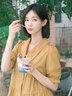 茵曼（INMAN）2025夏女新款田园娃娃裙切尔西领泡泡袖A字连衣裙 深褐色 -18525990 S 实拍图
