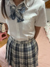 萝美酱jk制服夏季全套女生短裙学院风春秋JK裙百褶裙裙子半身裙套装显瘦 温柔格裙+短袖衬衫+领结 M 【建议95-105斤】 实拍图